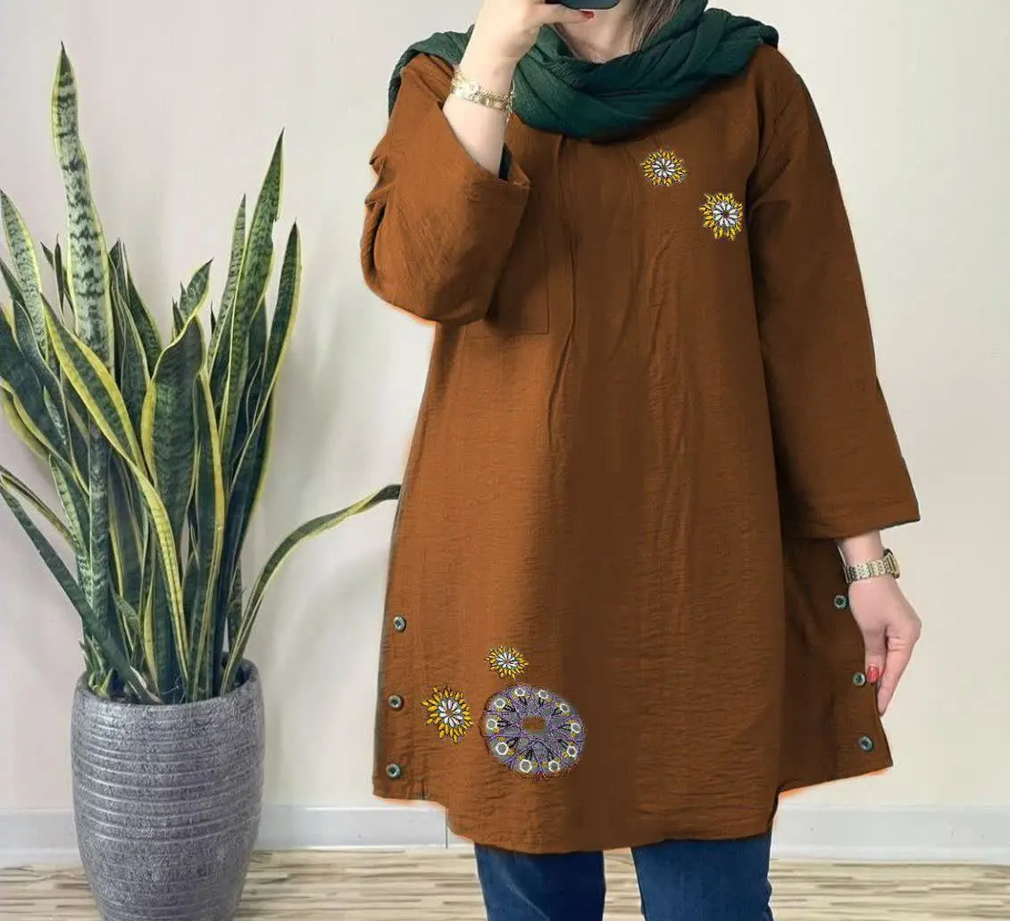 🌙نام: شومیز مانتویی گلدوزی بغل دکمه آوان
