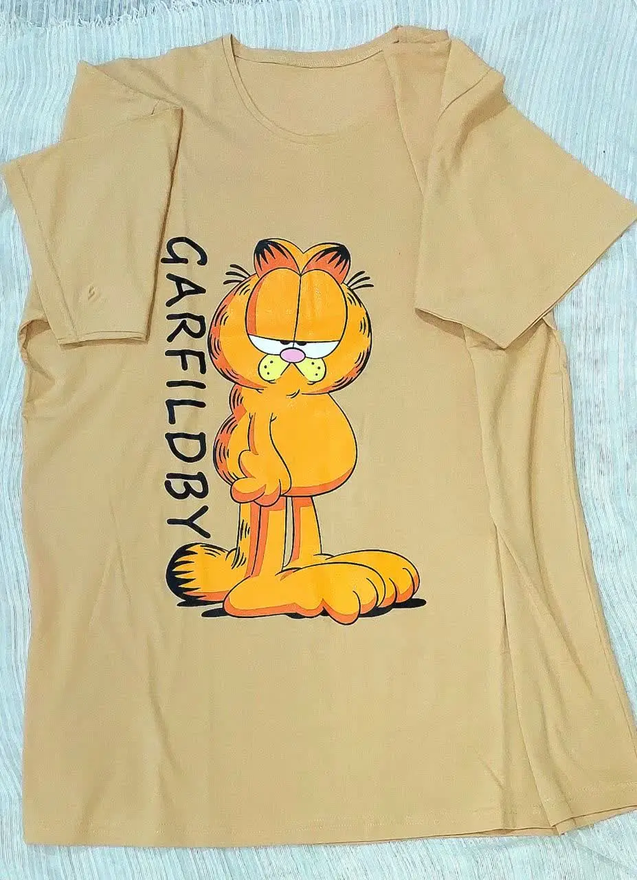 تیشرت زنانه لانگ چاپی کارنیوال طرح گارفیلد بسیار پیشنهادی♡͜♡🐱
