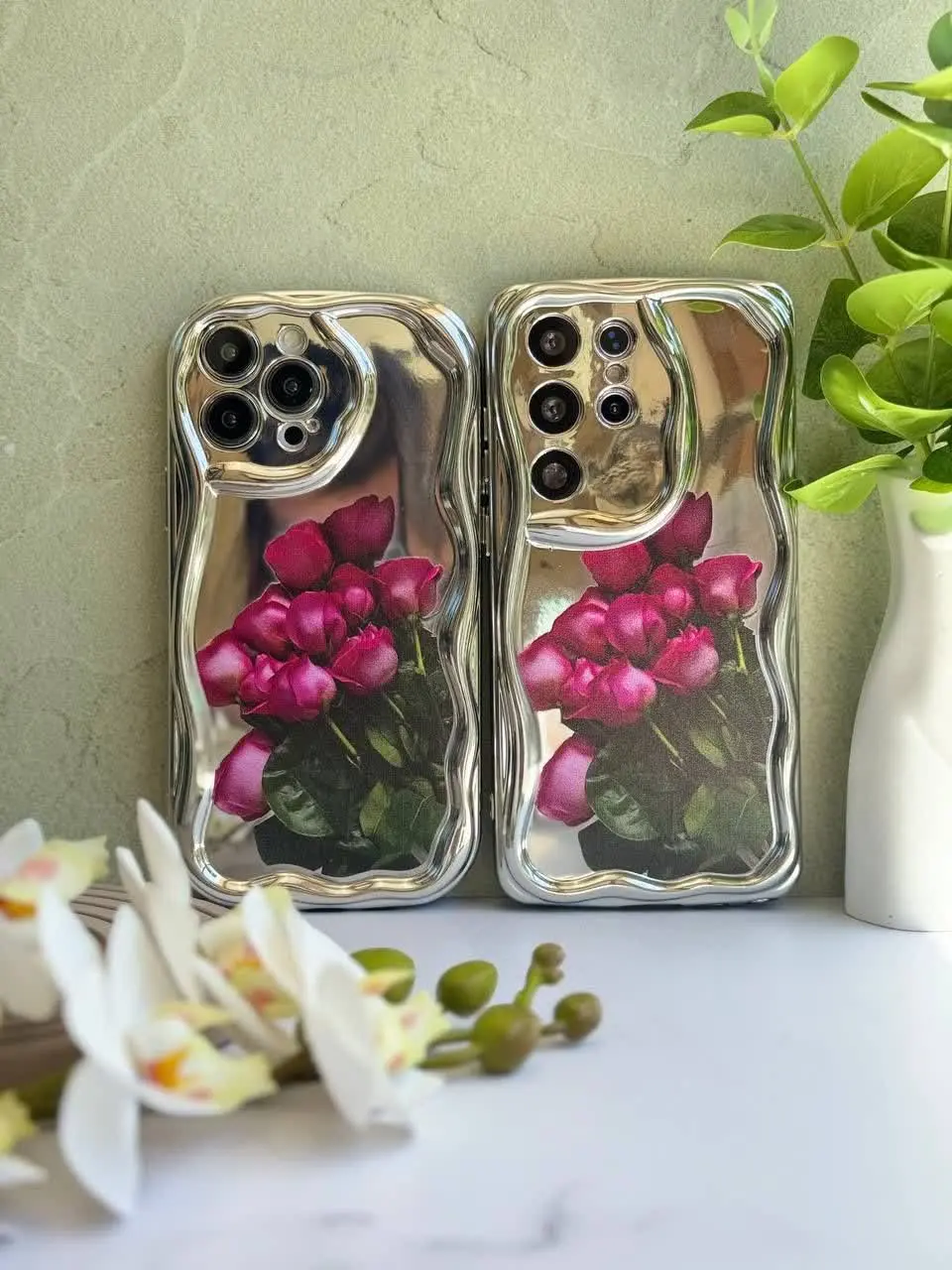 📱مدل قاب: قاب موجی گل رز کروم رنگ و چاپ با کیفیت منعطف محافظت کامل از گوشی دکمه‌های نرم مخصوص انواع #سامسونگ #شیائومی و #آیفون 
