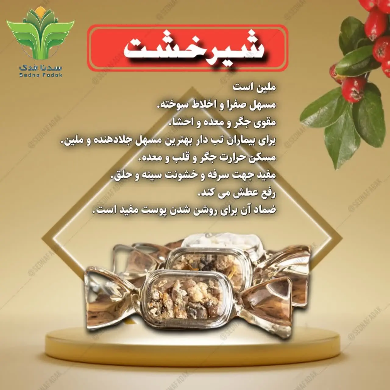 💢✴️شیر خشت یعنی شیر منجمد شده. موارد مصرف به عنوان ملین و مسهل برای کودکان و افراد مسن. مقوی کبد و امعا و احشا و سرفه است. مزاج آن معتدل است. 
