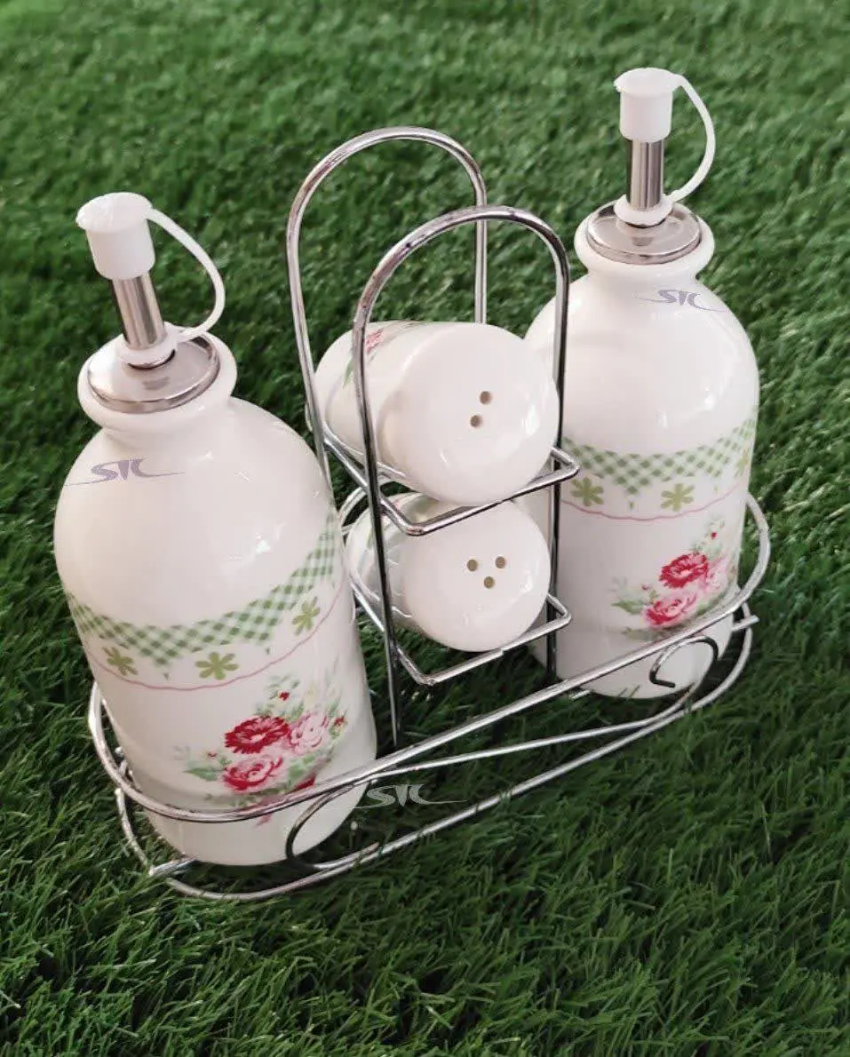 ست ظرف روغن و آبلیمو و نمکدان طرح flower

