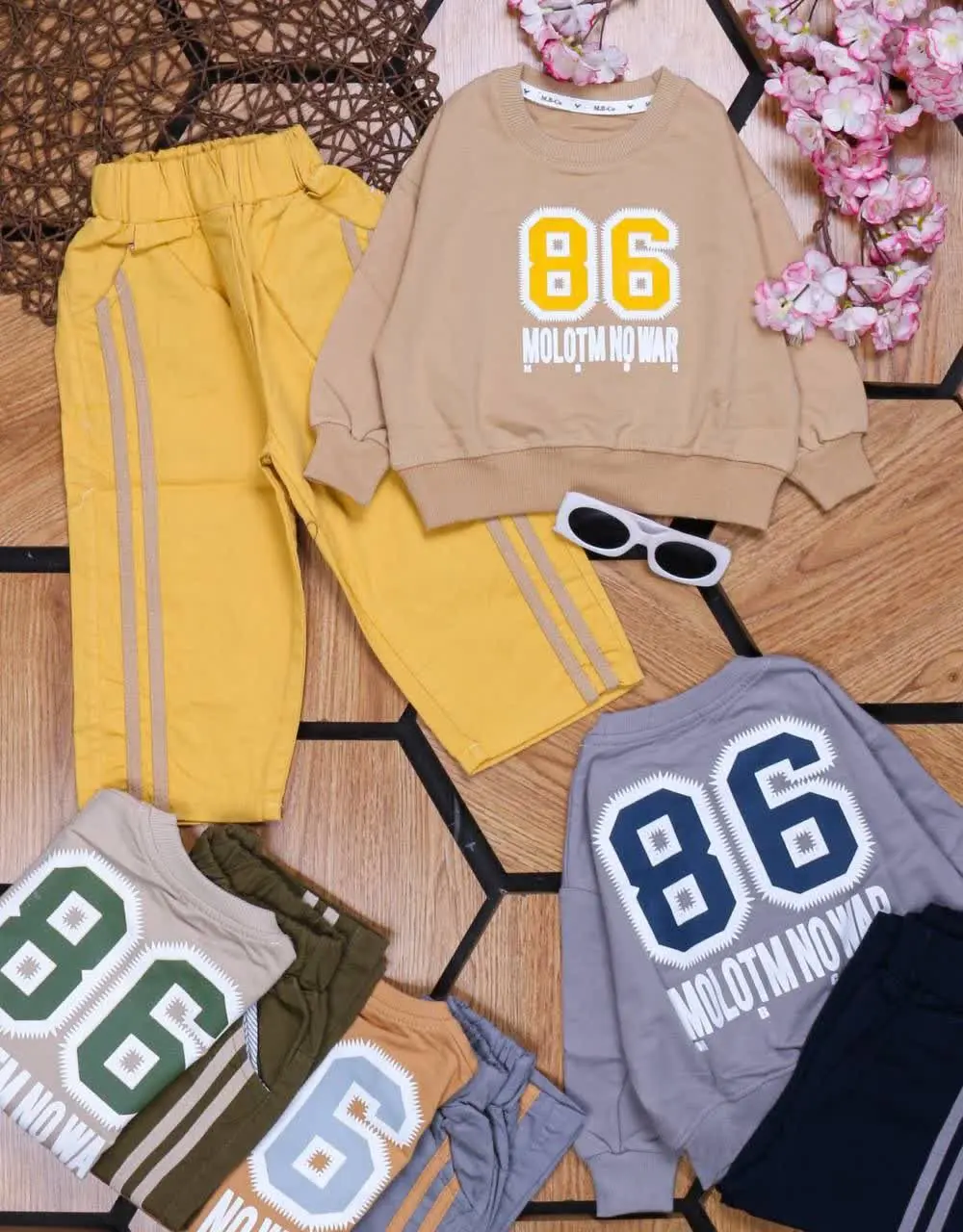 🍀بلوز با شلوار بگ کتان پسرانه👦