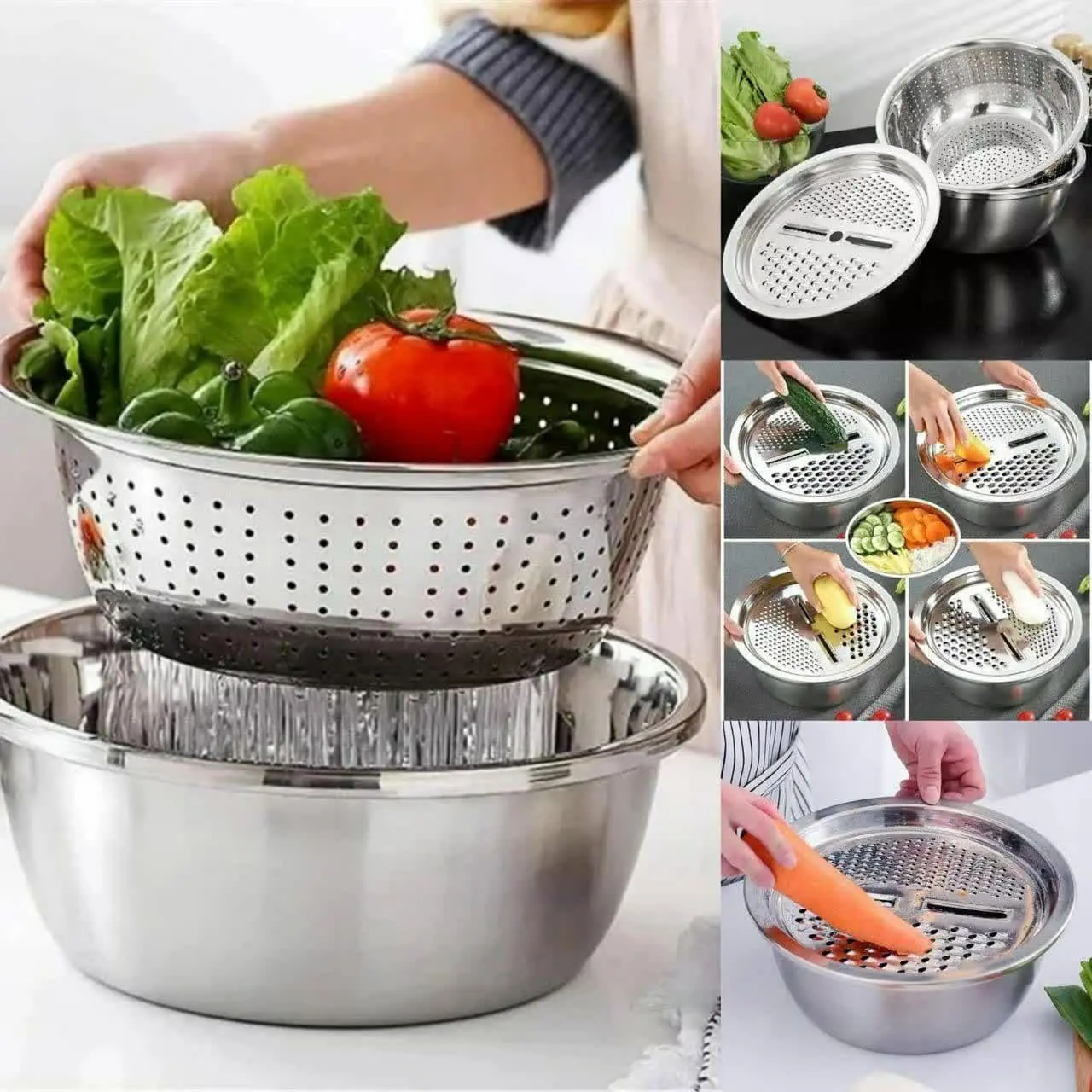 لگن و آبکش استیل رنده دار یونیک

