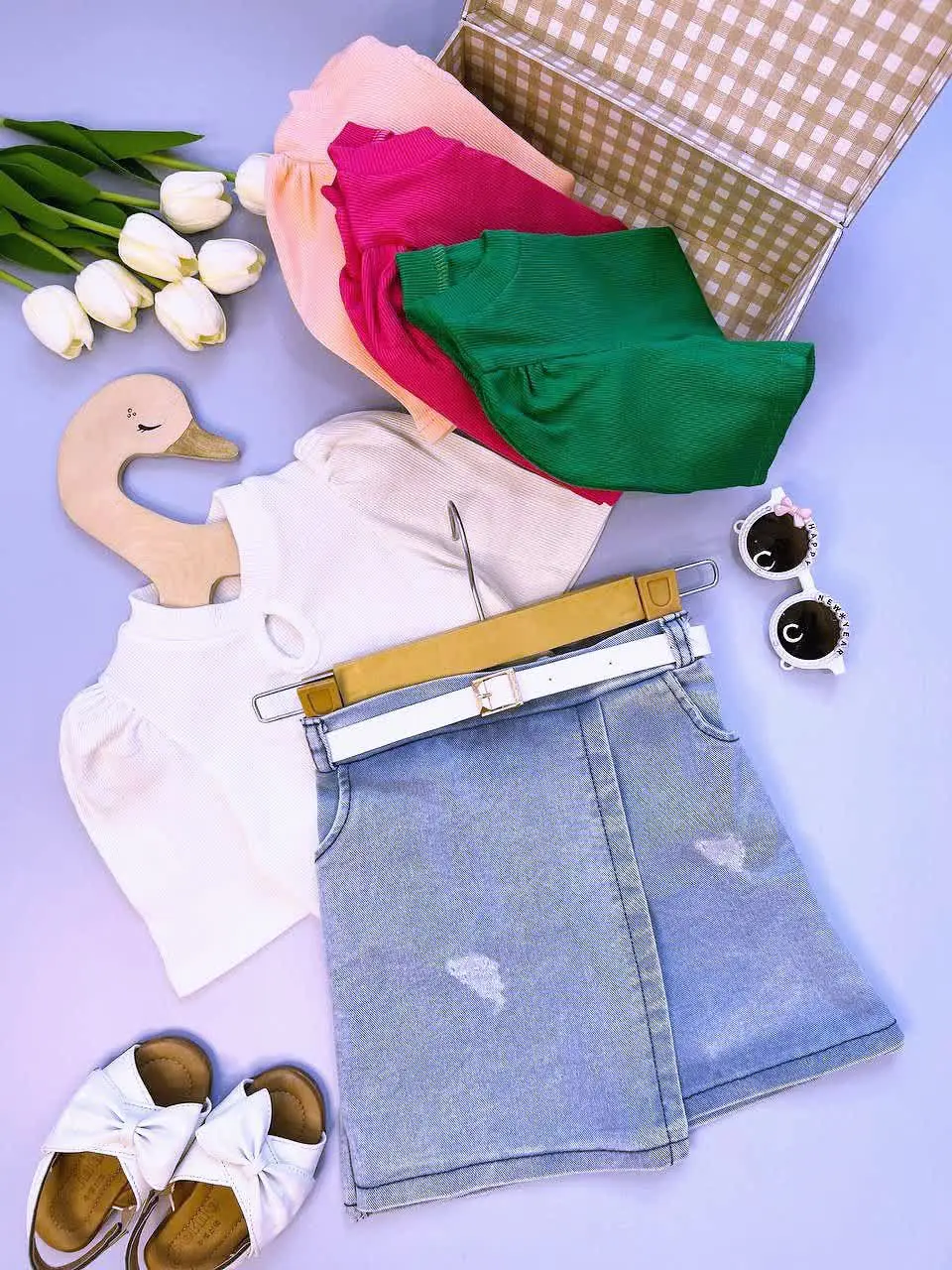 👚 بلوز + دامن شلوارکی + کمربند
