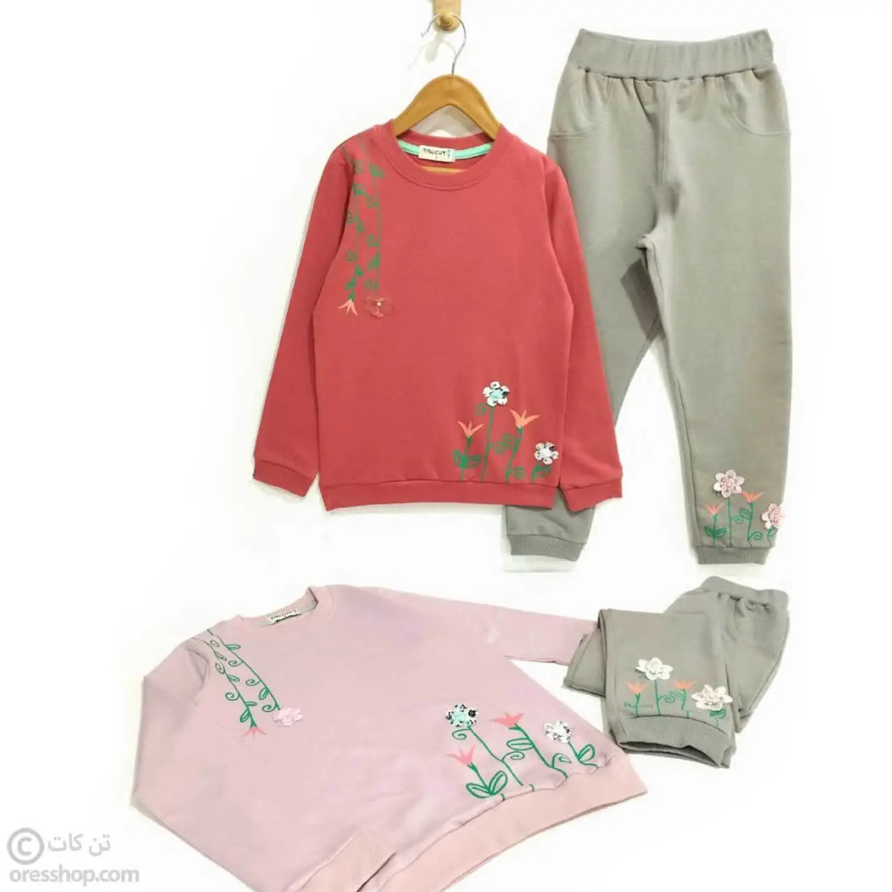 🔸بلوز شلوار دخترانه گلهای برجسته🔸
