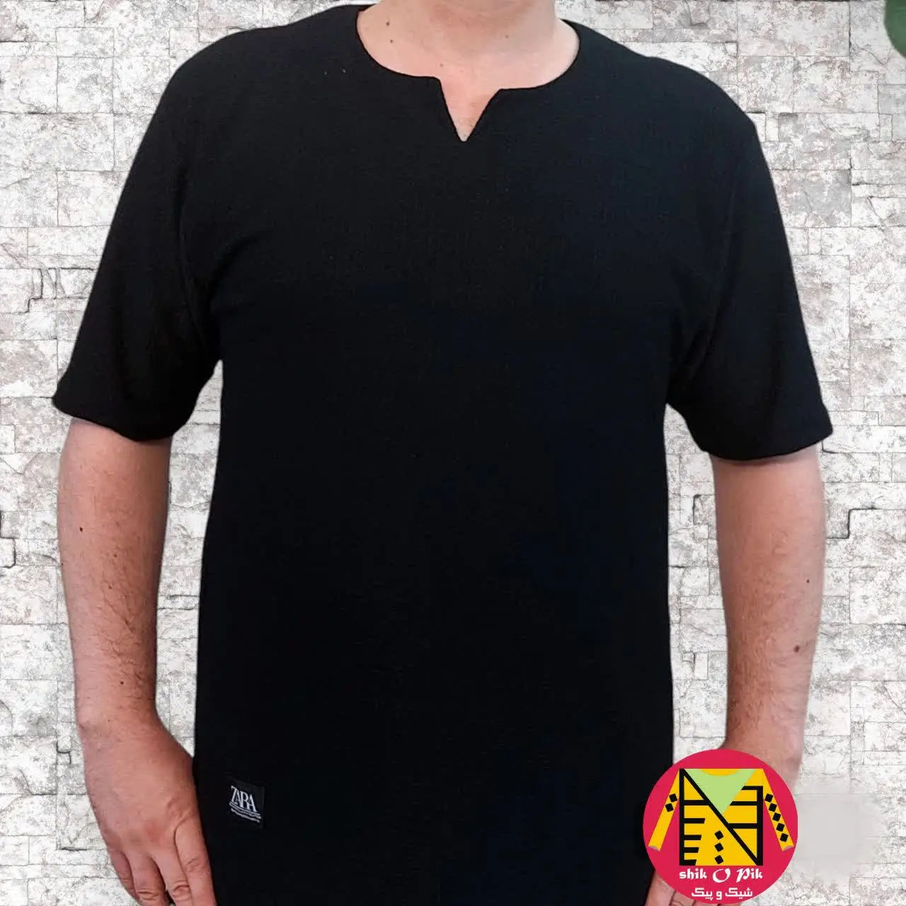 💠 *تیشرت مشکی خنک یقه کوبایی پارچه بیسکویتی مارک zara مردانه *
