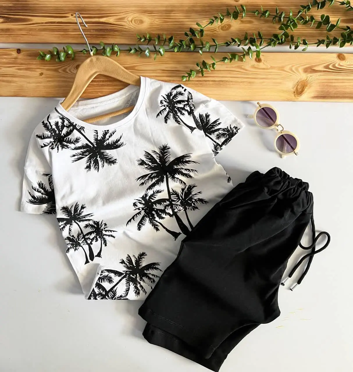 تیشرت شلوارک سایزبزرگ‌با طرح نخل😍
