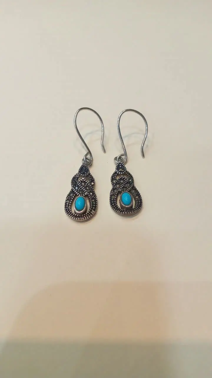 گوشواره نقره سیاه قلم 
