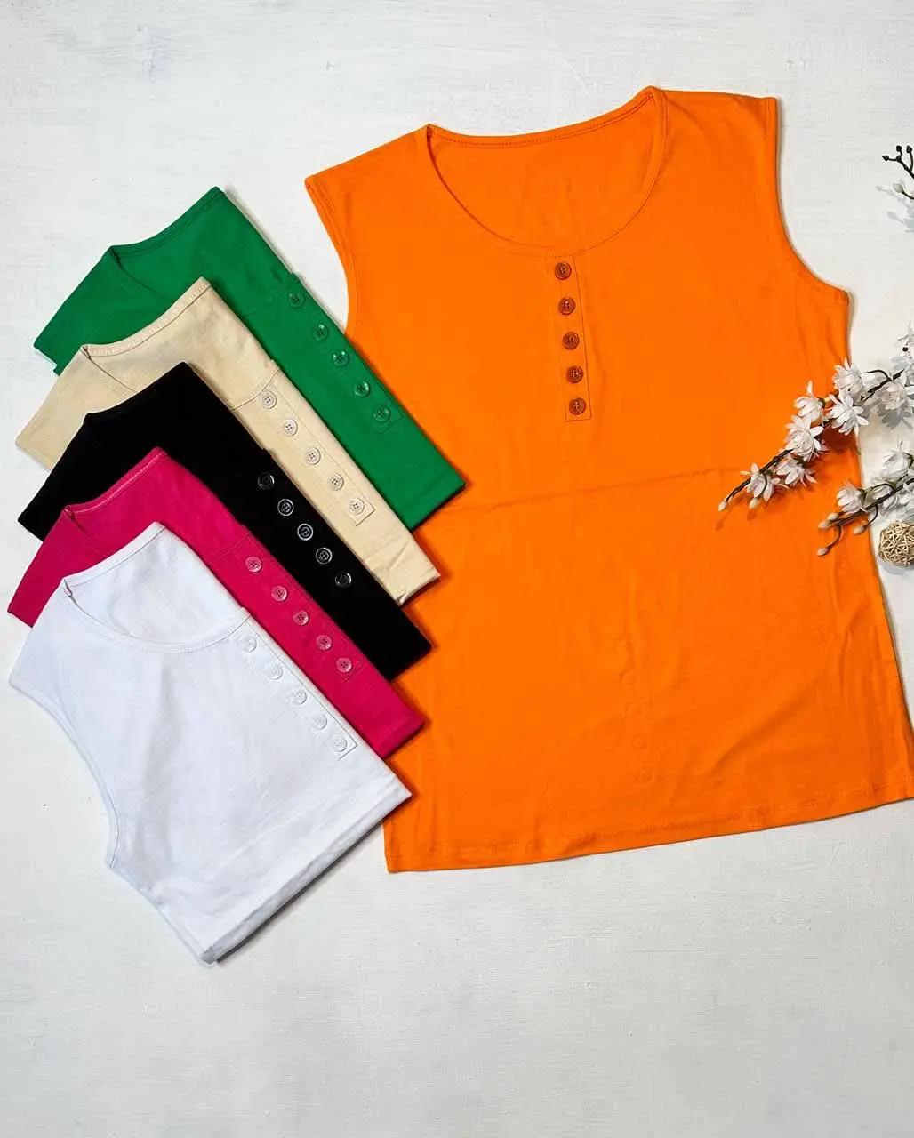 🛍تاپ زنانه و دخترانه طرح دکمه نما🔘 
