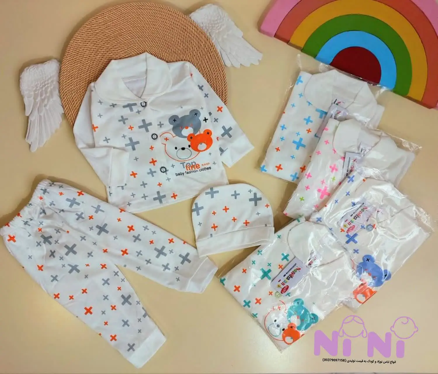 👫بلوز شلوار نوزادی یقه دار چاپی پلی استر✅
