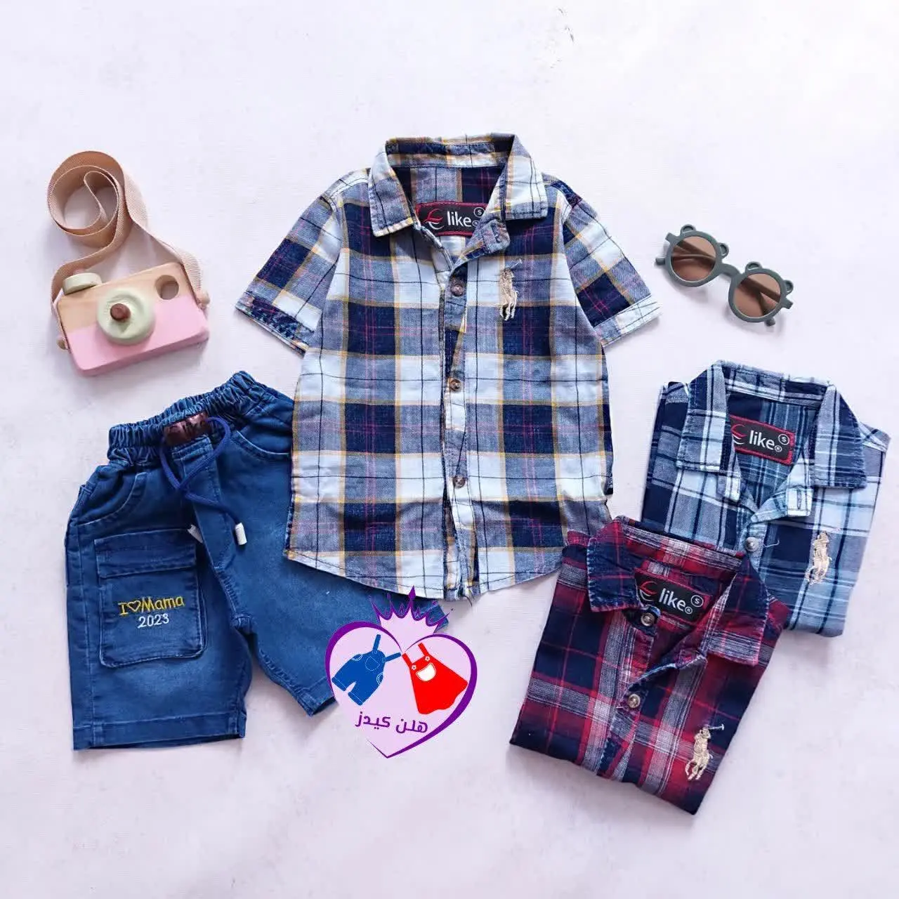 پیراهن چهارخونه و شلوارک لی
