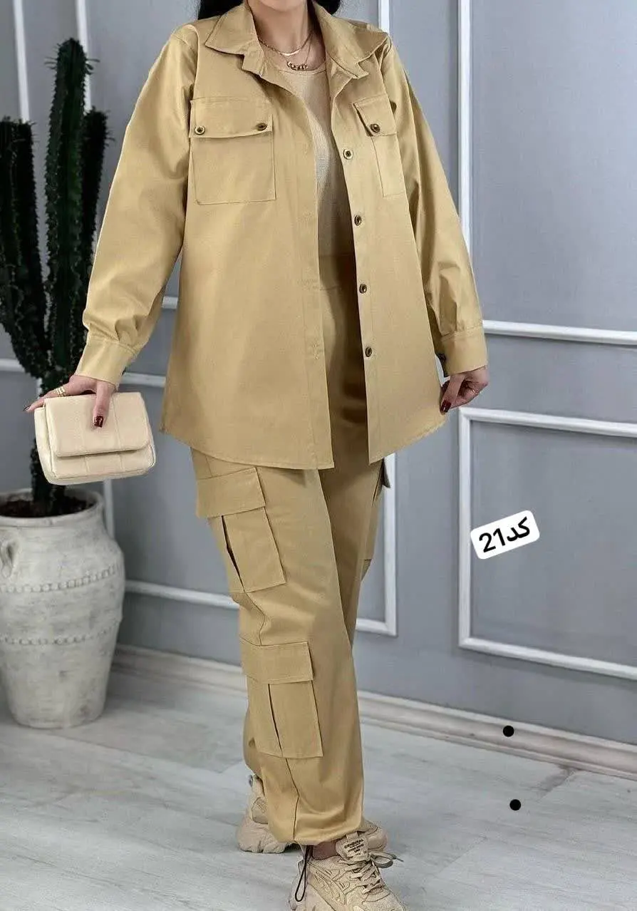 #ست #بلوز #کت #شلوار کتان (کارگو) 
