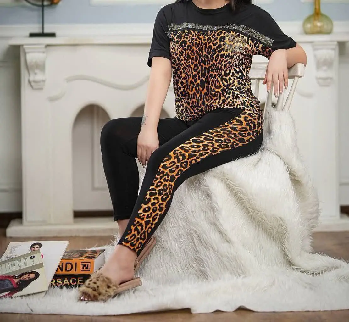 🖋نام: ست باشگاهی جذاب و پرطرفدار قواره دار 🌸 بلوز کیمونو نگین دار با ساپورت پلنگی 😍😍😍
