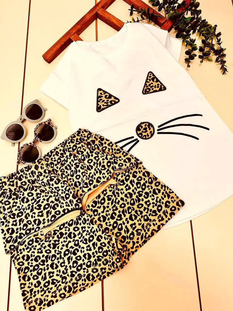 🌸تیشرت شلوارک دخترانه طرح گربه پلنگی🌸
