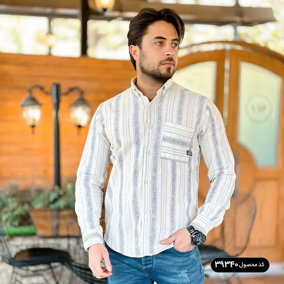 🔺پیراهن مردانه کنفی راه راه استارک
