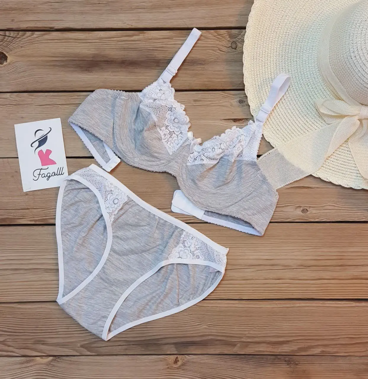 🌷ست نخی ملانژ کار شده با دانتل
