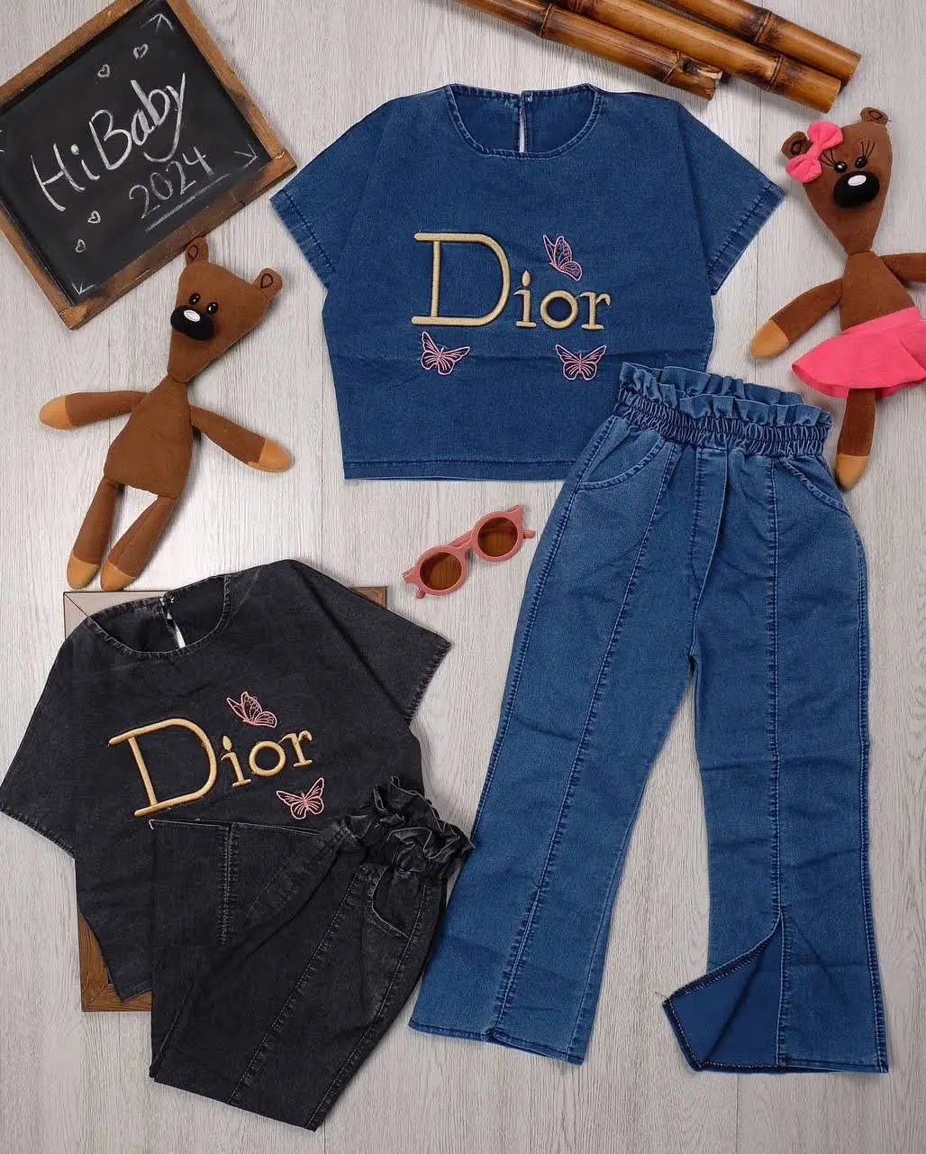 👫کراپ و شلوار جین آبی/زغالی DIOR👫
