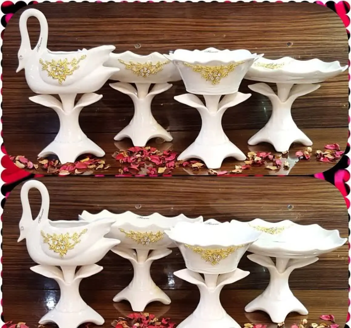 🔥سرویس چهارتیکه پذیرایی پایه چینی گل برنزی😍👏😍👏😍
