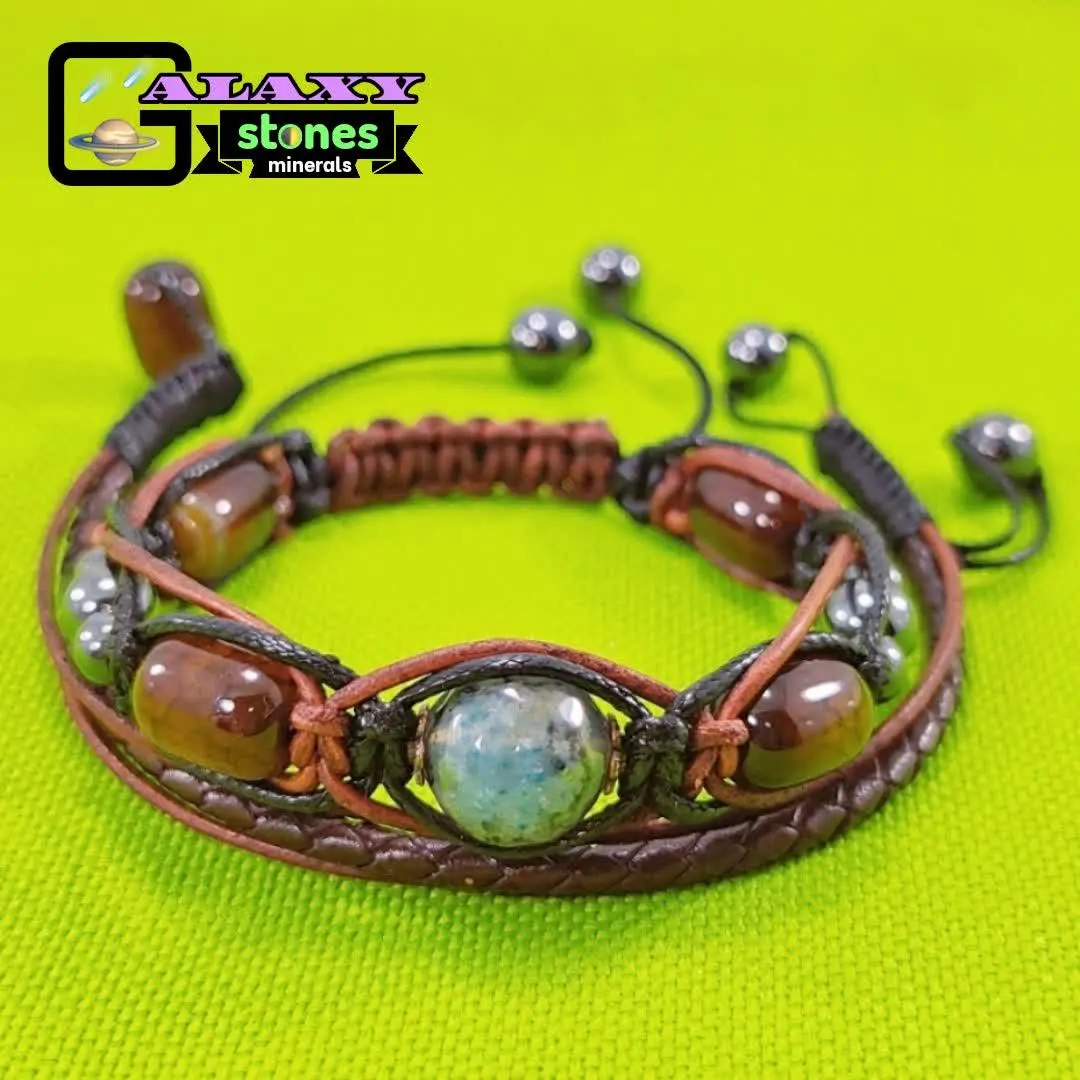 «دستبند عقیق و دستبند مکمل چرمی» 
