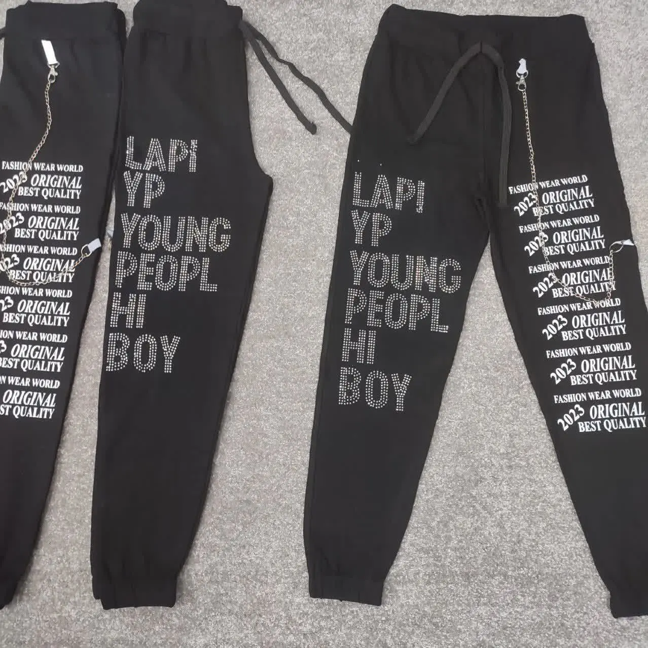 💥شلوار تیپ اسلش نگین کاری حروف و روزنامه‌ای درجه ۱ مون 
