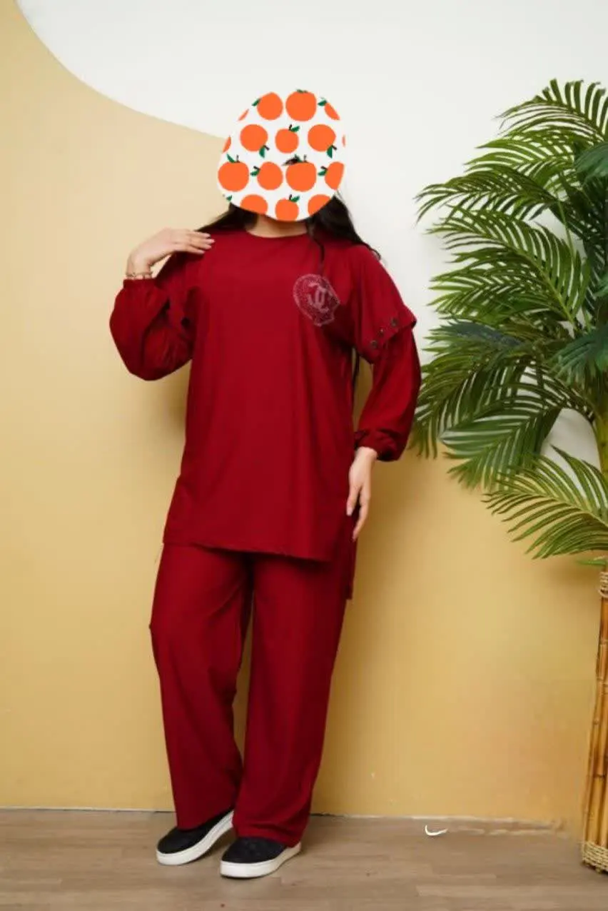 🖋نام: تونیک شلوار آستین پرچ نگین دار
