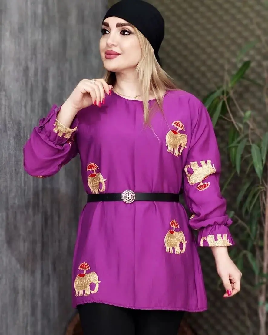 💢 شومیز تونیک کرسپو (نخ اعلا) آستین بلند خامه دوزی، پارچه خارجی
