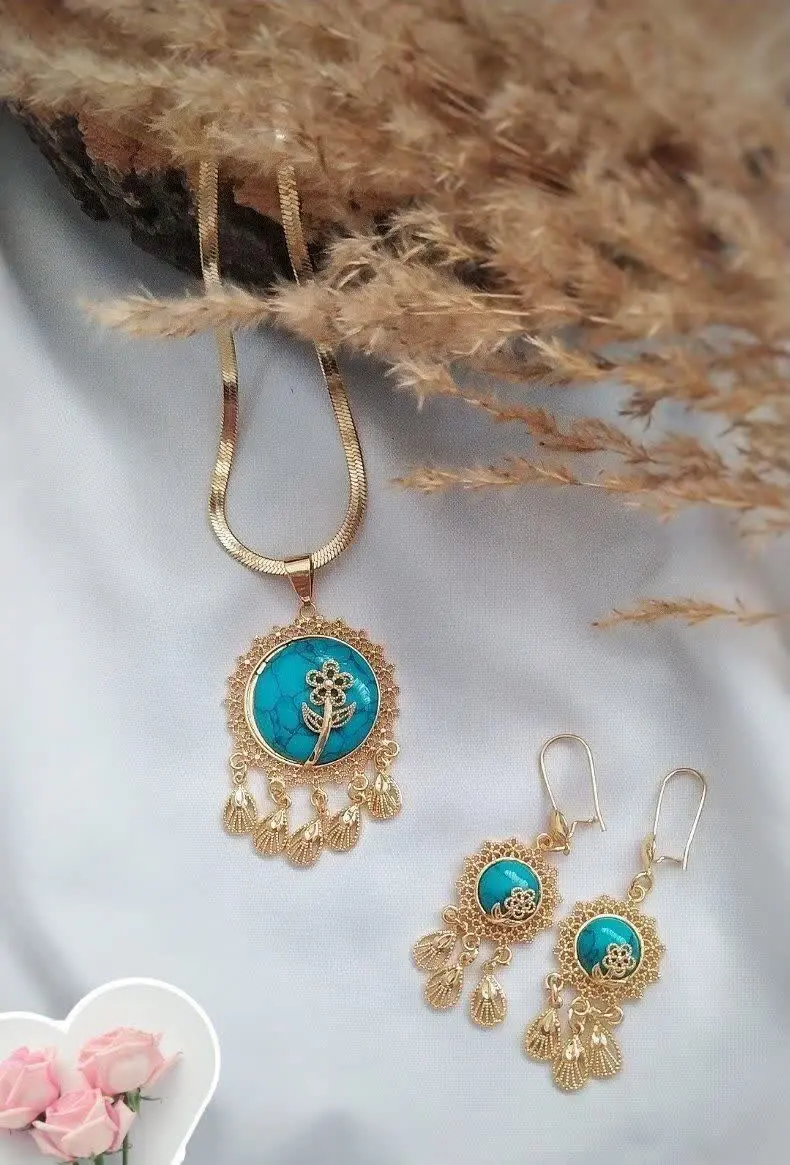 نیم ست نگین طرح فیروزه 
