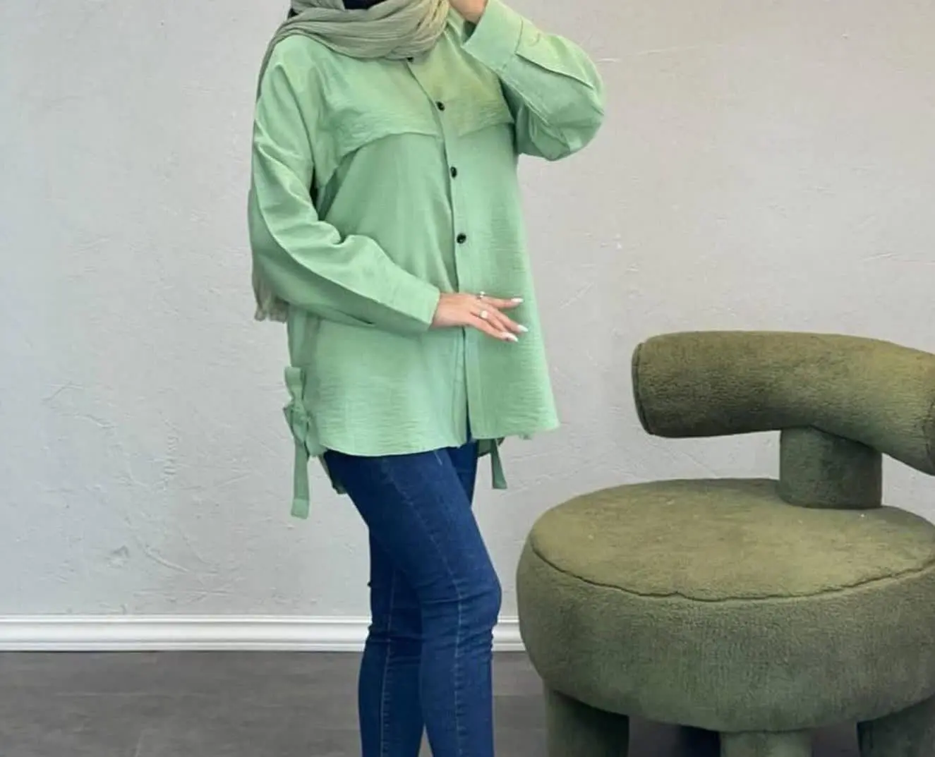🛍️نام: شومیز مانتویی جلو نقاب مدل سایه🌱🌸
