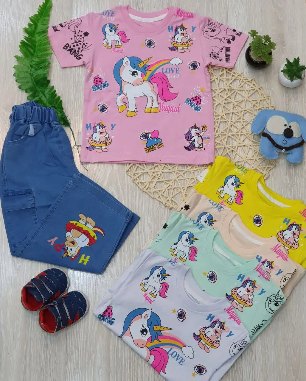 👕تیشرت شلوار لی کارگو اسب تک شاخ
