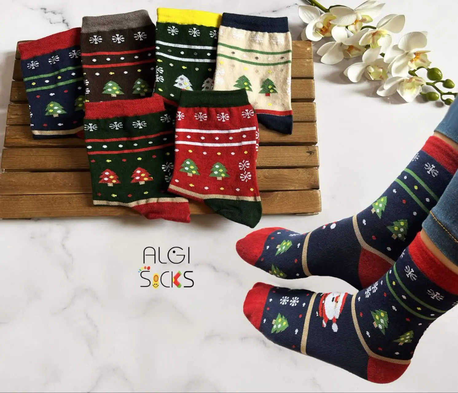 🌼جوراب ساقدار طرح کریسمس، اسپرت، لاکچری
