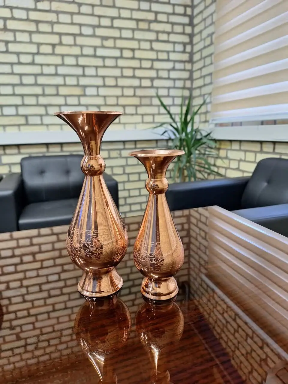 🌺🍃 گلدان مسی مدل اشک طرحدار 🍃🌺

