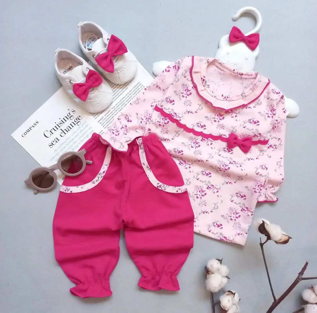 🌸بلوز شلوار دخترانه گلسرخی 🌸
