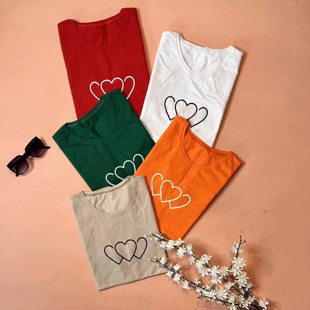 🛍تیشرت زنانه و دخترانه طرحدار چاپی قلبی❤❤
