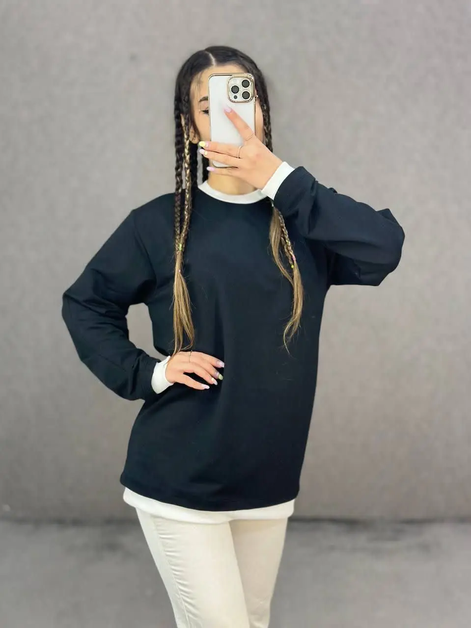 🌼بلوز بیسیک آستین کشباف
