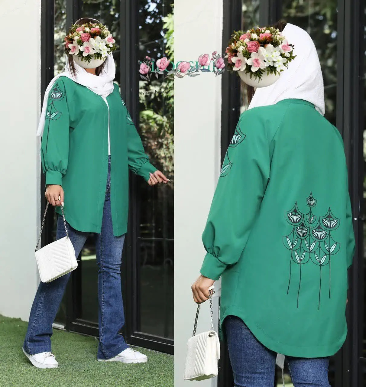 نام: مانتو طرح الگانت مدل شقایق (قد مانتو:۸۰) ارسال فوری ✅
