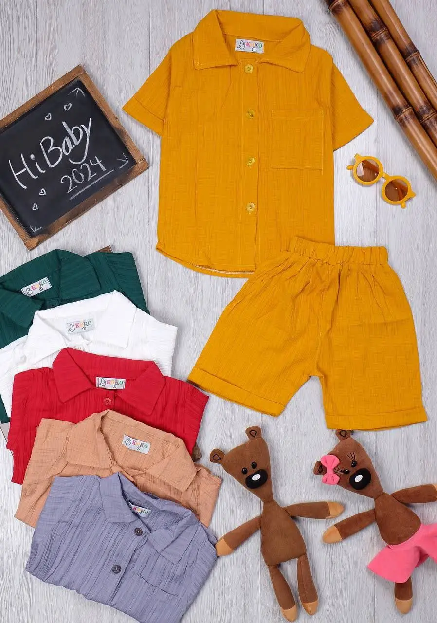 👫پیراهن و شلوارک کراش یقه دار👫
