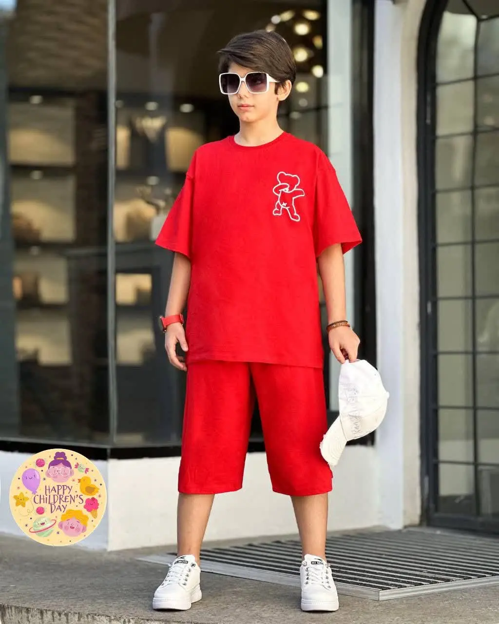 👦🏻 بلوز شلوارک بگ استایل طرح خرس کد ۲۱۳۹۶ 
