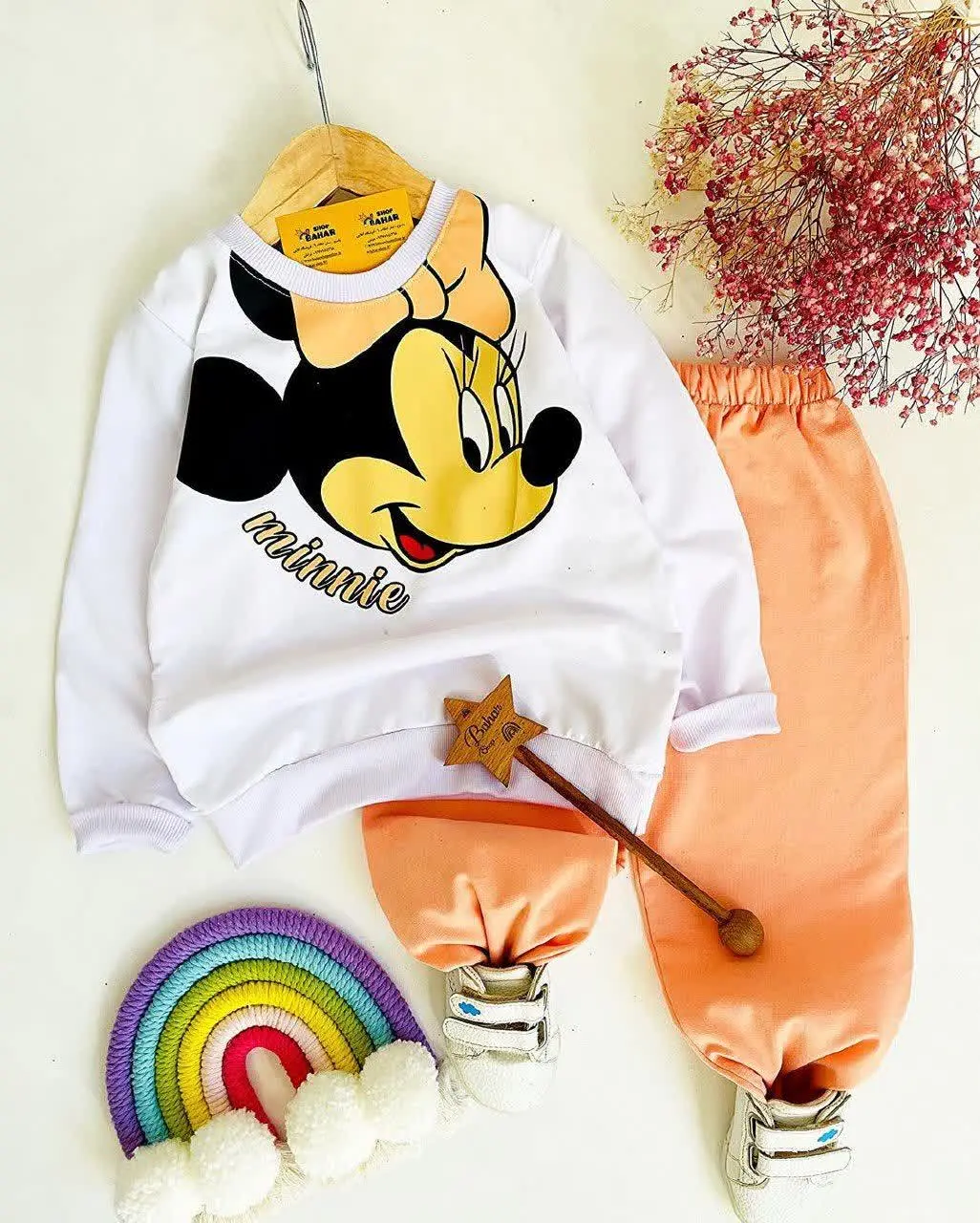 🌟بلوز و شلوار دخترانه‌ی میکی پاپیونی🤩 🧶پارچه پنبه دورس عالی 
