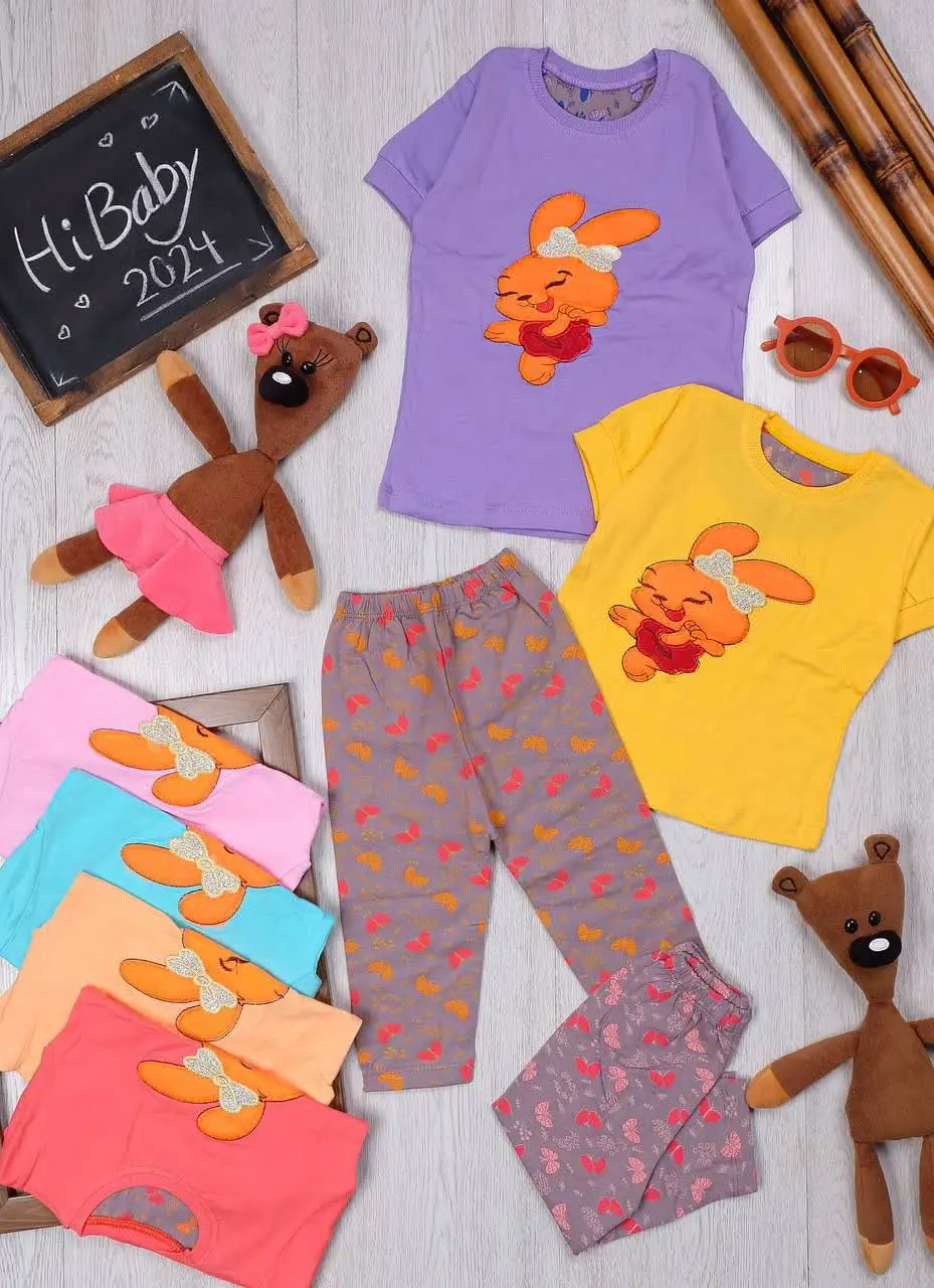 👫تیشرت و شلوارک دخترانه خرگوش نارنجی👫
