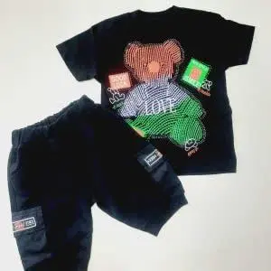 تیشرت شلوارک خرسی اسپرت نگین دارمشکی مناسب ۱ونیم تا ۹سال
