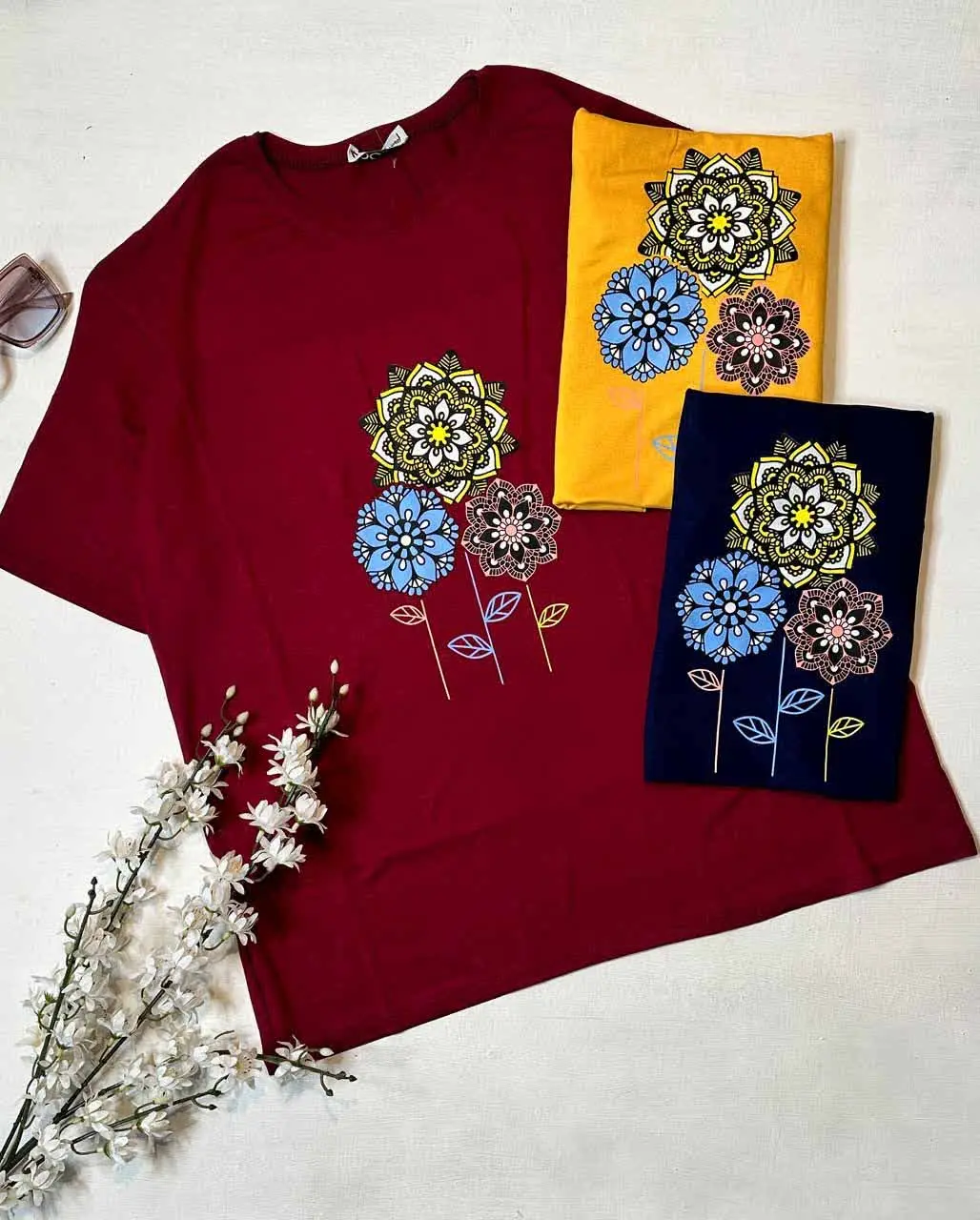 🛍تیشرت زنانه و دخترانه طرحدار چاپی گلدار 🌸
