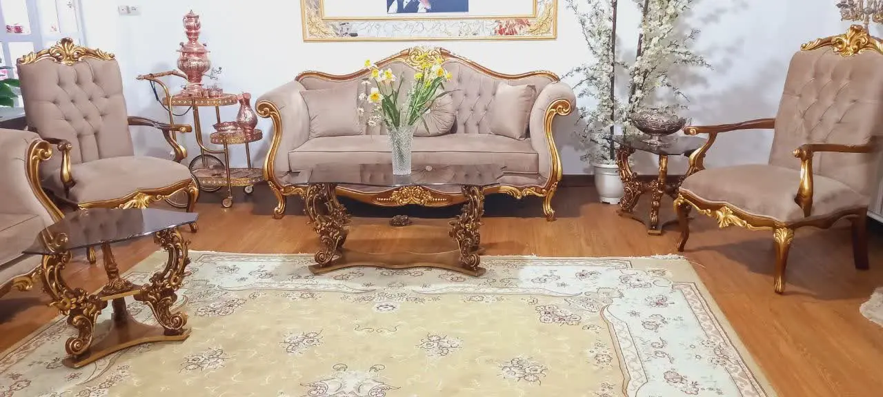 🟢 مبل استیل ۸نفره کار تهران در حد نونو تلفیقی از رنگ و ورق طلا
