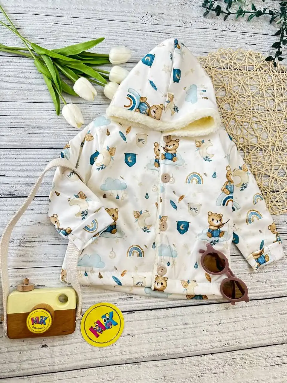 کاپشن خرس و رنگین کمان خزدار نوزادی و کودک کد ۱۱۰۱۰۱۰ 
