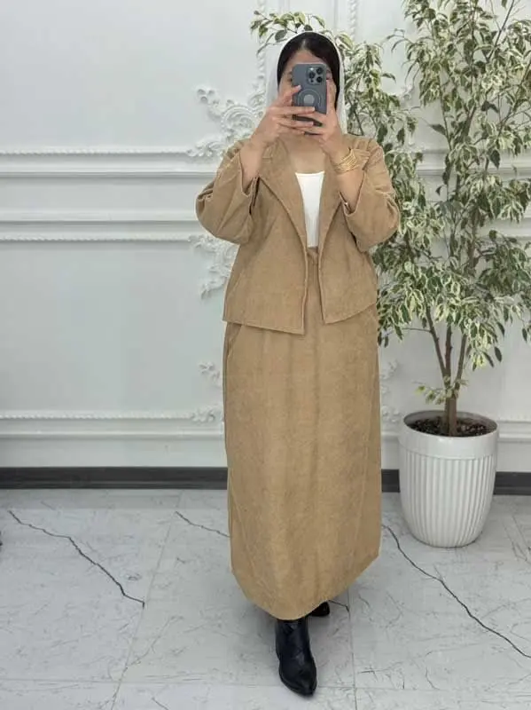 🧵🪡کت دامن مخمل کبریتی 
