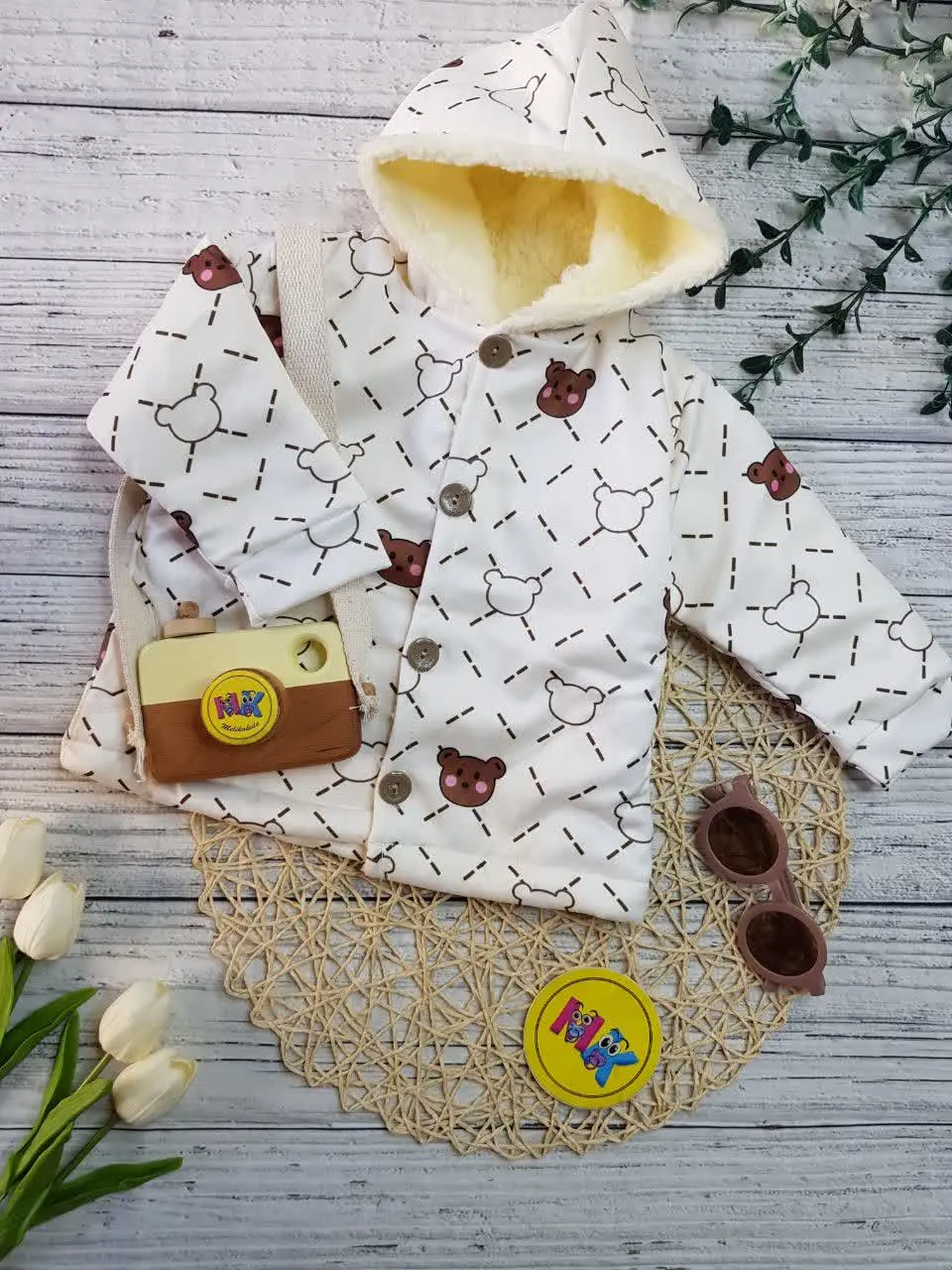 کاپشن طرح خرس لپ قرمزی خزدار نوزادی و کودک کد ۱۱۰۱۰۱۷ 

