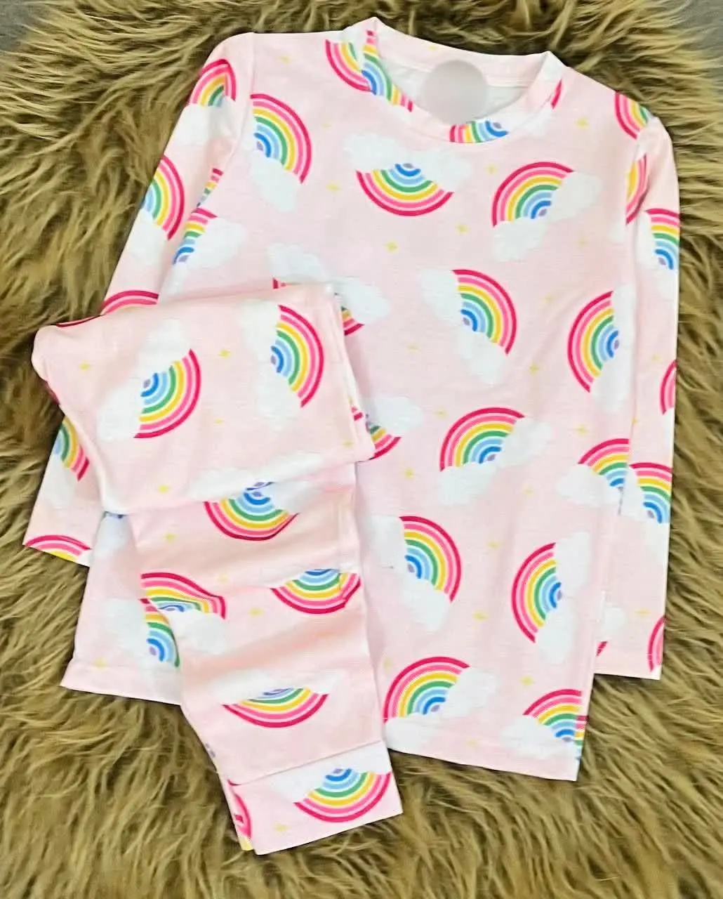👚نام: ست راحتی پاییزه رنگین کمون صورتی سایز کوچیک
