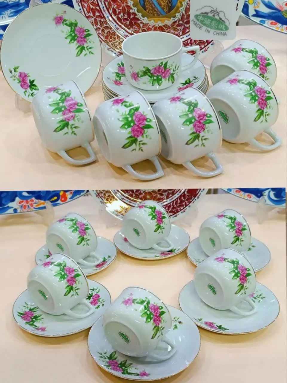 فنجان نعلبکی گل قرمز گلسرخی