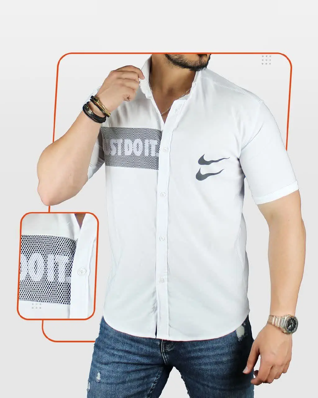 🔸 پیراهن مردانه آستین کوتاه سفید Nike مدل ۱۵۳۴
