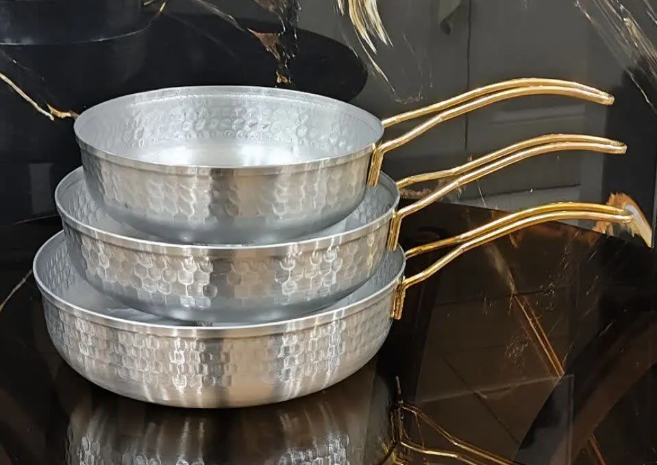 🔸 تاوه سه عددی چکشی دسته طلا
