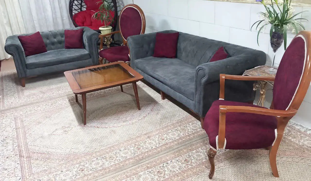 مبلمان چستر ۷ نفره طوسی زرشکی
